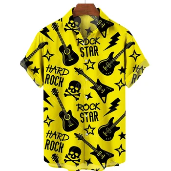 Хавайска риза с Принтом Музикална Китара за Мъже, Музикална Празнична Риза с къс ръкав за плаж, Хип-хоп, Харадзюку, Най-Голям размер
