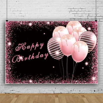 Черни фонове Laeacco за фотография честит рожден Ден, розови блестящи балони, индивидуален банер, плакат, фонове, за снимки